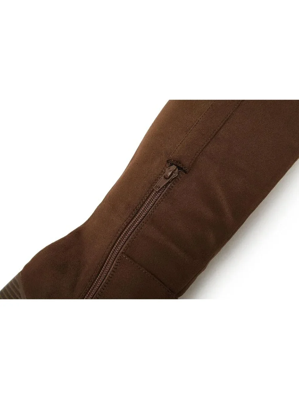 Women's Coffee Faux Suede Side Zipper Chunky Heel Stretch Over The Knee Boots